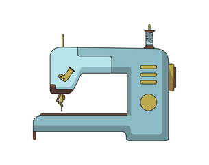 Sewing machine. Retro design form of tool for sewing. Colorful equipment of dressmaker. Vector illustration in flat style