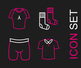 Set line Shirt, Cycling shorts, Socks and T-shirt icon. Vector