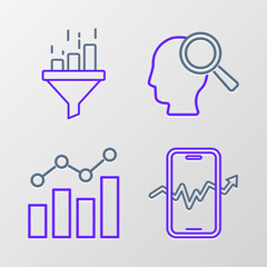 Set line Mobile stock trading, Financial growth, Search people and Sales funnel with chart icon. Vector