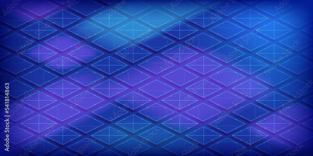 Poster abstract technology background. blockchain concept banner. isometric digital blocks connection with 