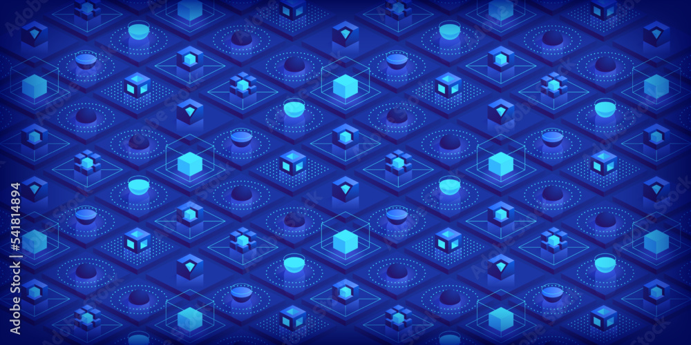 Poster abstract futuristic isometric background technology connection digital data and big data concept blo