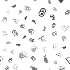 Set Pirate coin, bandana for head, flag and captain on seamless pattern. Vector