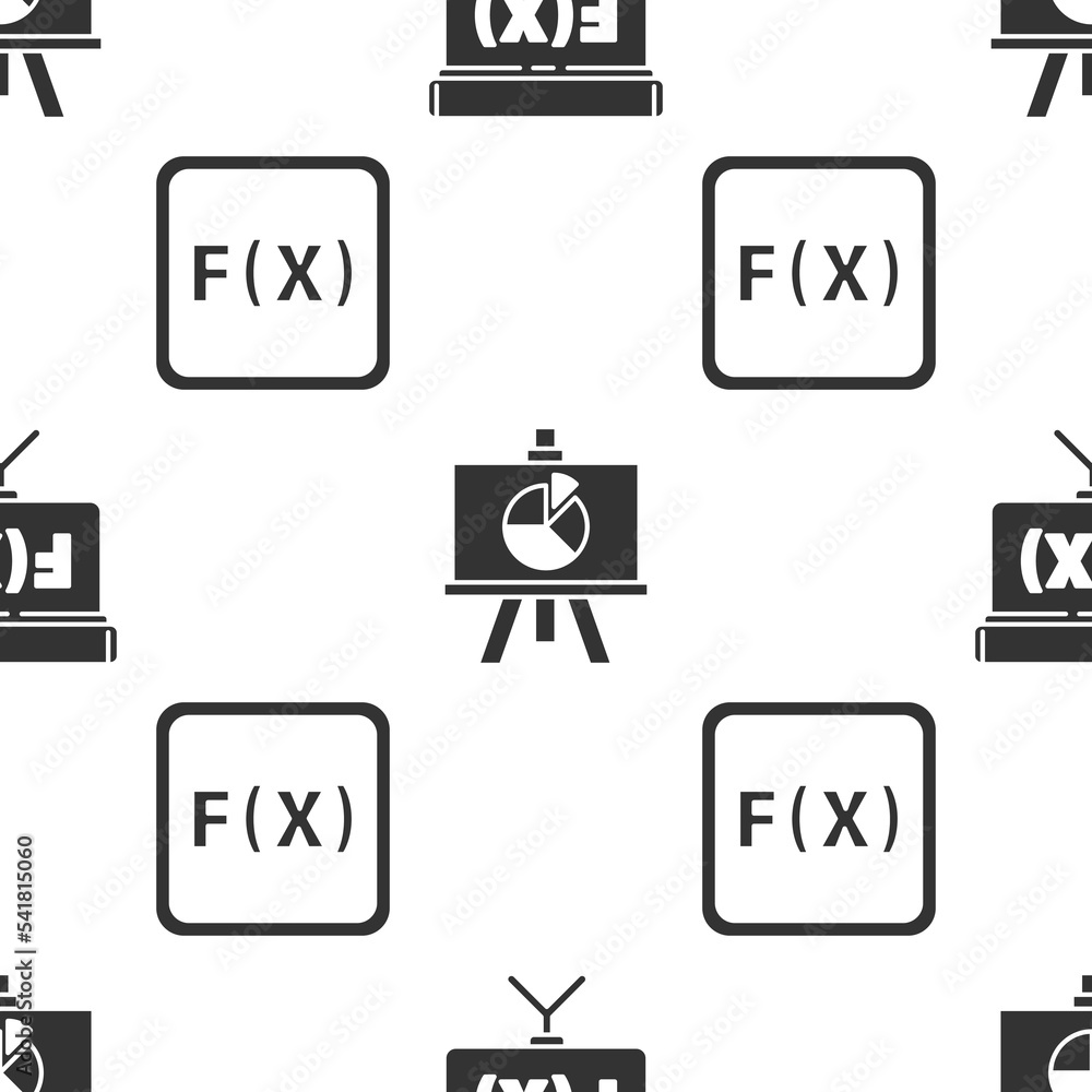 Poster set chalkboard, chalkboard with diagram and function mathematical symbol on seamless pattern. vector