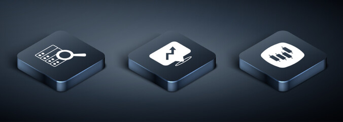 Naklejka premium Set Isometric Server, Browser with stocks market and Financial growth icon. Vector