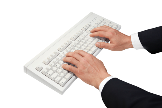 Gesture series: businessman operates keyboard. - Powered by Adobe