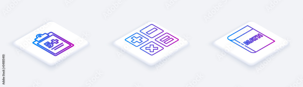 Poster set isometric line mathematics function sine, feather and inkwell and triangle math. white square bu