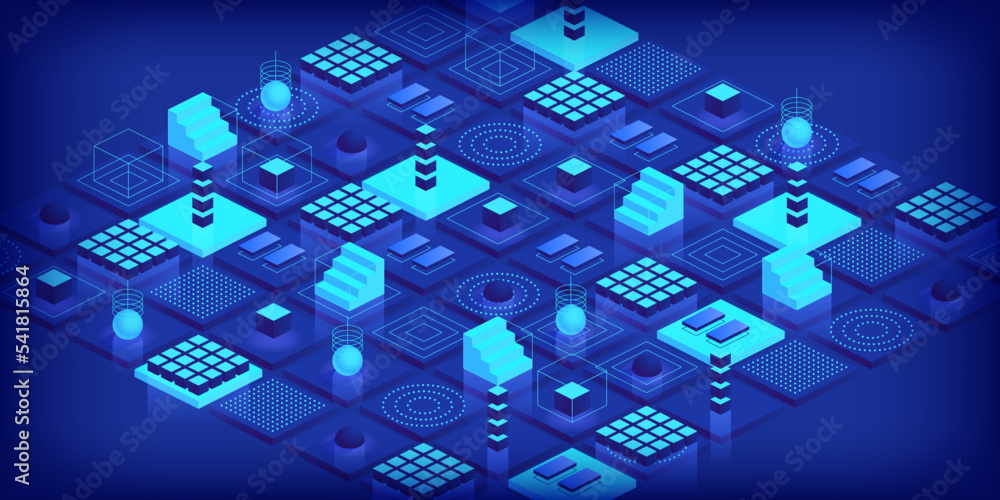 Poster technologies background concept. abstract futuristic cubes design and different geometric shapes. di