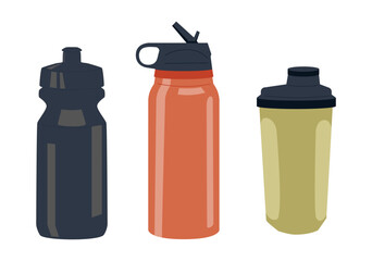 Drink more water. Glass only. Plastic free, zero waste concept. Various bottles, glass, flusk.