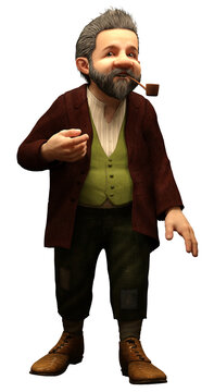 Halfling villager with pipe 3D illustration	
