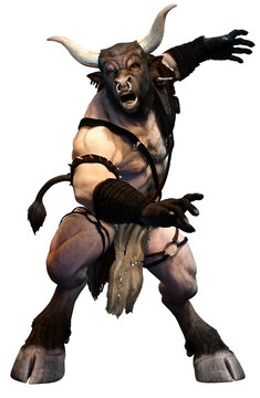 Minotaur about to attack 3D illustration	