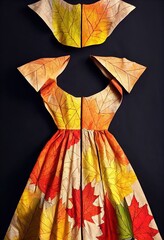 Dress with colorful fall maple leaves, black background