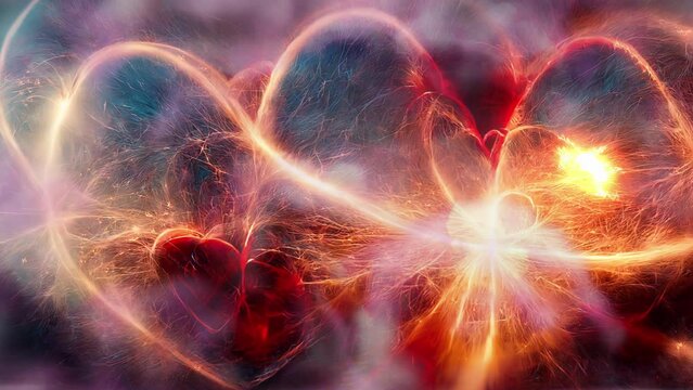 4k concept of 2 hearts of pure energy colliding