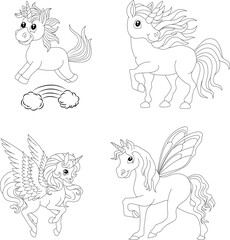 Obraz na płótnie Canvas Line art unicorn kids set illustration for Children coloring book 