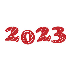 Obraz premium Figures 2023 in the style of the coming new year. Christmas numbers in red with a pattern. Vector illustration with white isolated background. Christmas. 