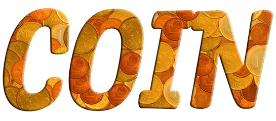 Word text coin collage with euro coin embedded