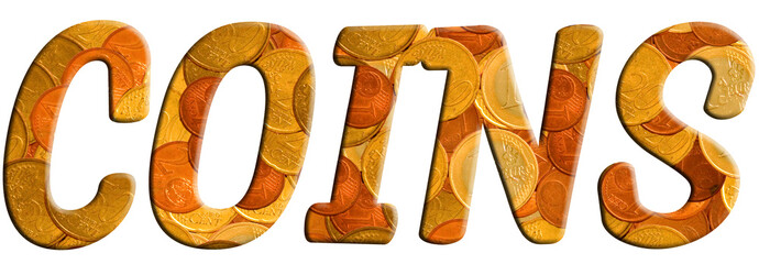 Word text coins collage with euro coin embedded