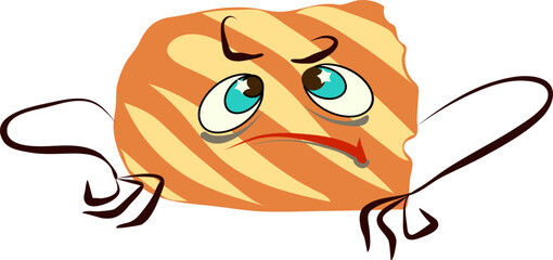 A disgruntled character of half a loaf of bread. A character with emotions and pens. Vector graphics.
