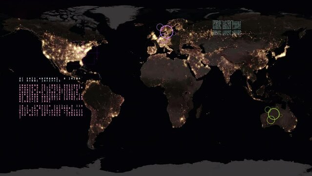 Power outage in Europe. A man watching a map of the night lights of Europe go dark.