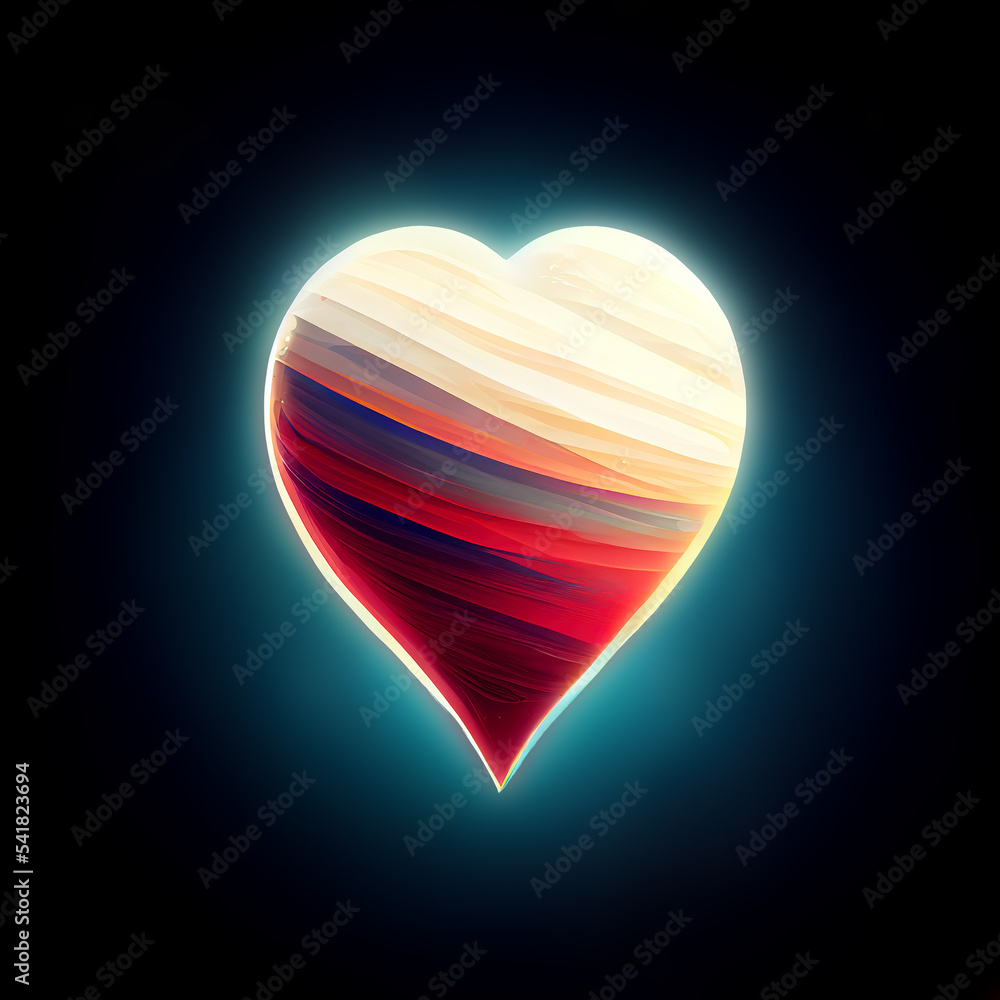 Poster one beautiful heart with an abstract pattern on it on a dark background. digital illustration.