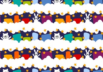 Cartoon animals and clouds seamless bears and rabbit pattern for wrapping paper and fabrics and linens and kids