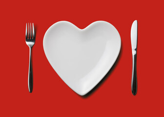  heart shaped plate, fork and knife
