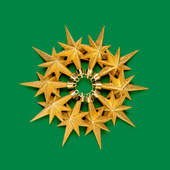 Christmas wreath shaped with star Christmas ornaments