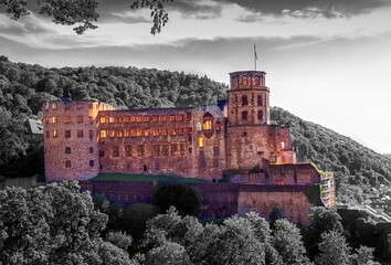 Famous castle ruins among trees, Heidelberg, Germany