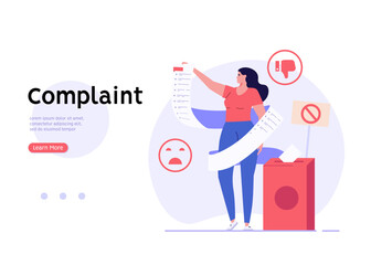 User filling complaint form. Client giving negative feedback at rating scale. Concept of bad review, negative feedback, complaint, dislike. Bad user experience. Vector illustration flat design