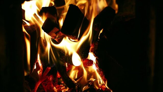 beautiful fire in the fireplace