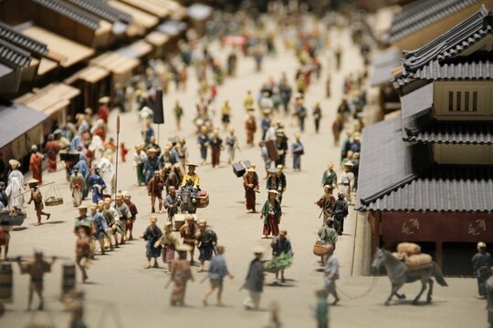 Lot of miniature sculptures of a cityscape from the Edo period at the Edo Museum, Tokyo, Japan
