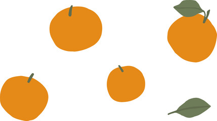 Christmas season orange or mandarin set, png illustration in flat cartoon style. Isolated on transparent background