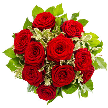 PNG Red roses bouquet green leaves isolated transparent background