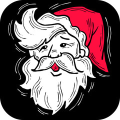 Funny Santa Claus face, hand drawn cartoon character, comic personage vector illustration. Decorative element, poster print, Christmas party invitation, postcard design. Traditional winter celebration