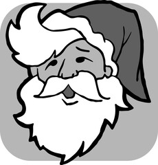 Funny Santa Claus face, hand drawn cartoon character, comic personage vector illustration. Decorative element, poster print, Christmas party invitation, postcard design. Traditional winter celebration