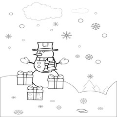Winter coloring pages. Snowman with gifts. For kids . snowman with gifts