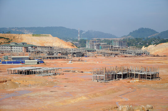 PERAK, MALAYSIA -APRIL 05, 2016: Earthworks at the construction site to get the necessary level platform. It is carried out before construction starts.