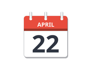 April 22nd calendar icon vector. 