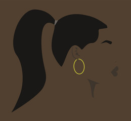 Silhouette of a black girl. Portrait. Avatar. Icon. Facial contours. A black girl. The girl's face. Silhouette. Portrait of a black girl. Flat illustration of a girl head. Sexy black woman.