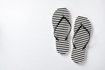 Pair of black and white stripe flip flops isolated on white background