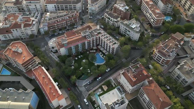 Aerial view of Monica Hotel in Cambrils, Tarragona, Spain. 2022