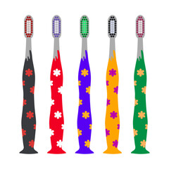 Collection of  colorful toothbrush in flat style on white background.Set of colorful toothbrush