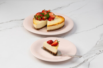 Heart shaped strawberry cheesecake for Valentine's Day