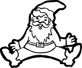 Funny Santa Claus sitting, hand drawn cartoon character, comic personage vector illustration. Decorative element for poster print, Christmas invitation, postcard design. Traditional winter holiday.