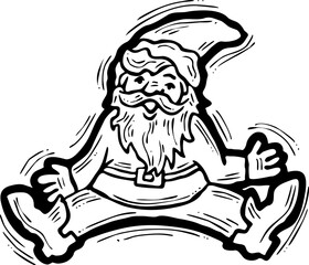 Funny Santa Claus sitting, hand drawn cartoon character, comic personage vector illustration. Decorative element for poster print, Christmas invitation, postcard design. Traditional winter holiday.