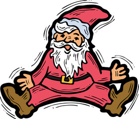 Funny Santa Claus sitting, hand drawn cartoon character, comic personage vector illustration. Decorative element for poster print, Christmas invitation, postcard design. Traditional winter holiday.