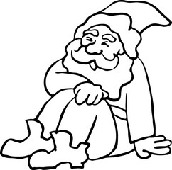 Funny Santa Claus sitting, hand drawn cartoon character, comic personage vector illustration. Decorative element for poster print, Christmas invitation, postcard design. Traditional winter holiday.