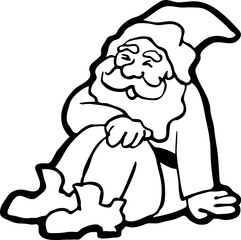 Funny Santa Claus sitting, hand drawn cartoon character, comic personage vector illustration. Decorative element for poster print, Christmas invitation, postcard design. Traditional winter holiday.