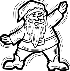 Funny Santa Claus dancing, hand drawn cartoon character, comic personage illustration. Decorative element for poster print, Christmas party invitation, vector design. Traditional winter celebration.