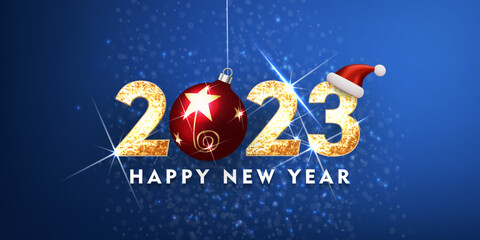 Fototapeta na wymiar 2023 happy new year Vector text 3d gold design, congratulation event,party. Lettering for greeting, invitation card 