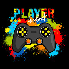 Illustration print for t-shirt with game joystick. Vector illustration for boy © artlavi_design